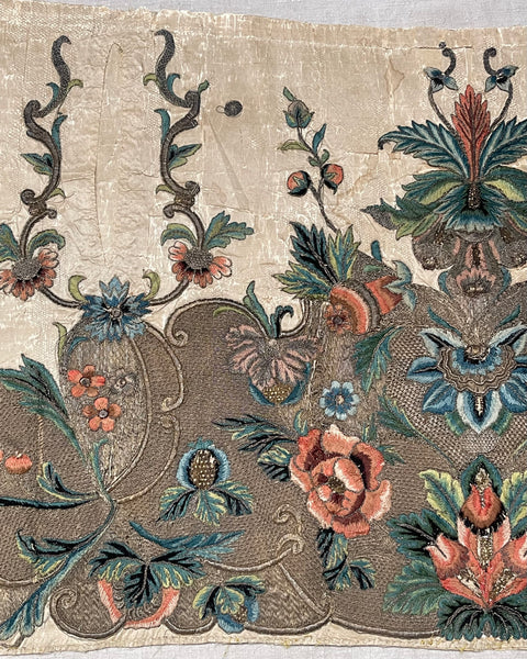 Rare Antique Silk and Gilt Thread Embroidered Apron : C18th England