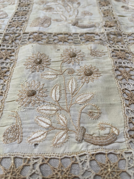 Antique Renaissance Embroidered Early Needlework Lace with Snails Insects Birds: Late C16th early 17th century, Italy
