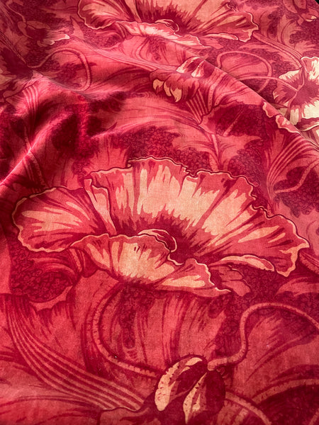 Antique Arts and Crafts Art Nouveau Block Printed Velvet, Poppies by Lindsay Butterfield: C1890 England