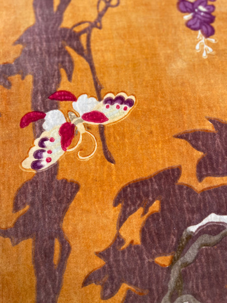 Original Antique Art Deco Chinoiserie Printed Velvet Liberty of London Design Birds Wisteria: C1920s London, England