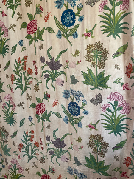 Vintage Jacobean Revival Crewelwork Embroidered Bedcover Quilt: C1970s Kashmir, India for export. 200cm x 220cm