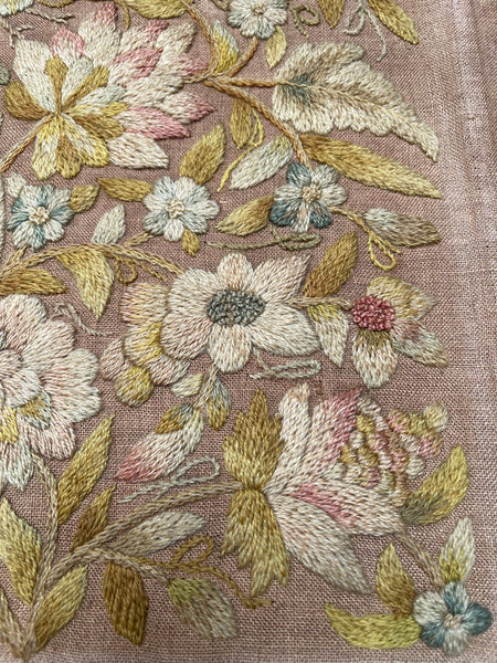 Antique Georgian Crewelwork Embroidery with Birds and Florals: C1700s England