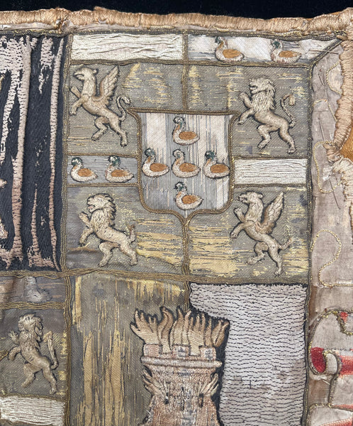 Antique Embroidered Armorial Coat of Arms: C17th Europe