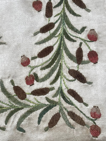 Antique Fine Hand Embroidered Chenille Panel Florals: C18th France