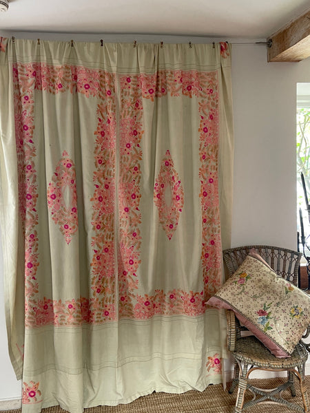 Antique Pinks Floral Silk Embroidered Bedcover or Throw: C20th Kashmir for export