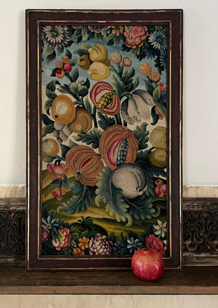 Embroidered Needlepoint Still Life with Pomegranates : C18th N. Europe, France or England