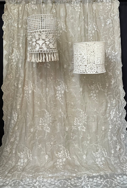 Antique Embroidered Cornely Lace Chateau Curtain Drape: C1900 France