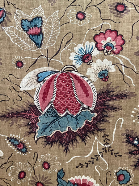 Antique Indienne Floral Printed Cotton Textile : C19th France