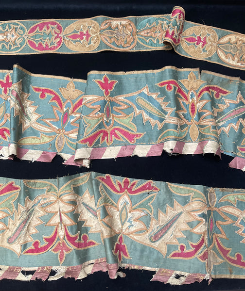 Antique Ottoman Appliqué Embroidered Silk Tent Bands: C17 Turkey