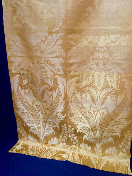Large Panel Yellow Silk Damask Brocade Handwoven Antique Lyon Museum Worthy: C18th France