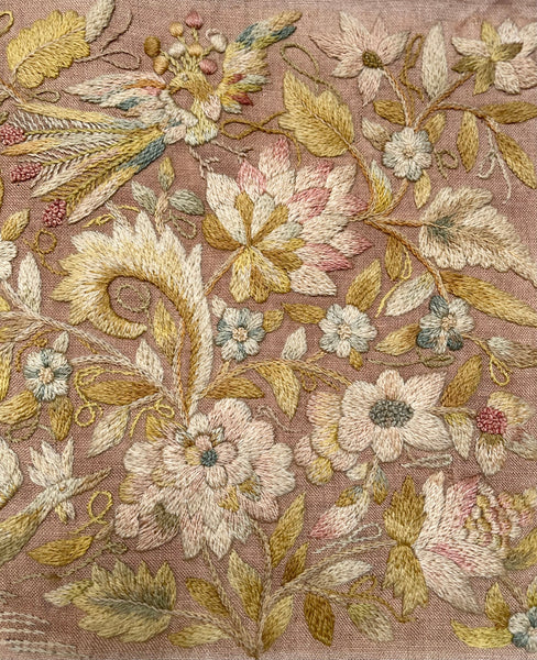 Antique Georgian Crewelwork Embroidery with Birds and Florals: C1700s England