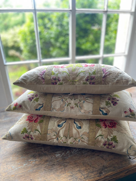 Bespoke Handmade Antique Silk Brocade with Bows and Tassels: C18th Lyon, France