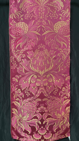 Antique Silk Brocade Panel in Pinky Reds & Gold: C19th France