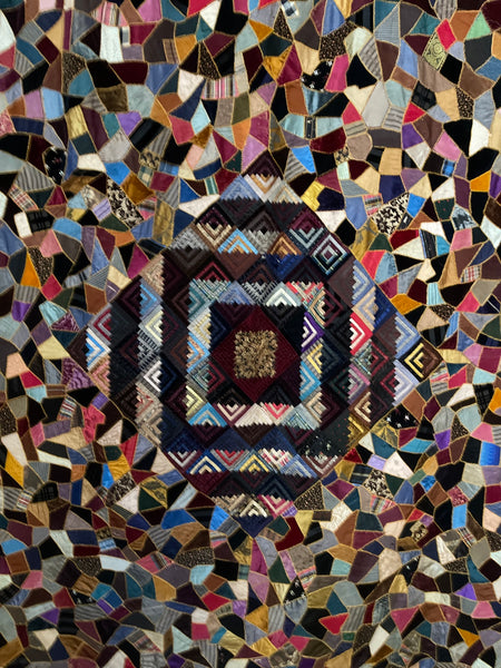 Antique Handmade Silk & Velvet Crazy Patchwork Quilt: C1880 English