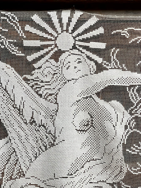 Art Nouveau Hand Embroidered Filet Lace Hangings Elements L’Air Le Feu: C1912, France