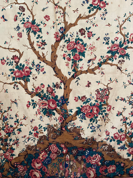 Antique Block Print Mezzaro with Tree of Life: C19th Genoa, Italy