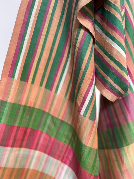 Antique Handwoven Silk Shawl Collectable Wrap Striped Silk Stole Dupatta: C20th Northern India