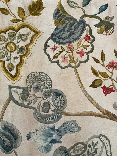Antique Jacobean Revival Crewelwork Embroidered Wallhanging: C1900 England