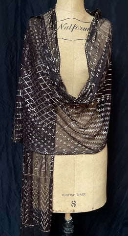Art Deco Assuit Shawl Hand Embroidered Black with Silver Metal Thread: C1920 Egypt