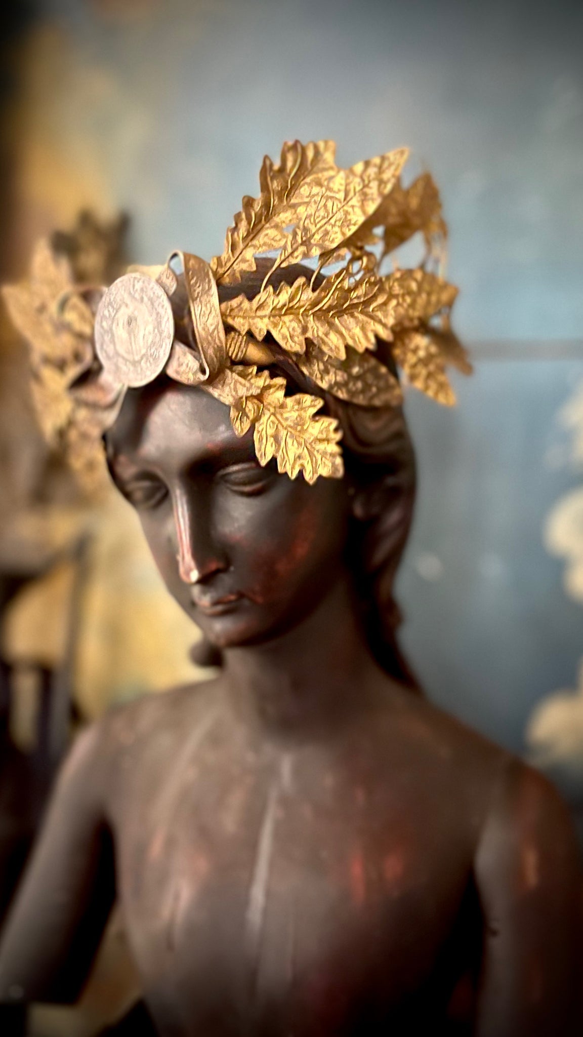 Decorative Gold Gilt Toleware Headdress Laurel & Oak Leaves: C1900 France