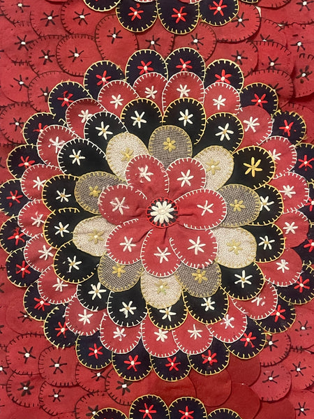 Antique Folk Art ‘Penny Rug’ Table Runner Wallhanging: C1900 Europe