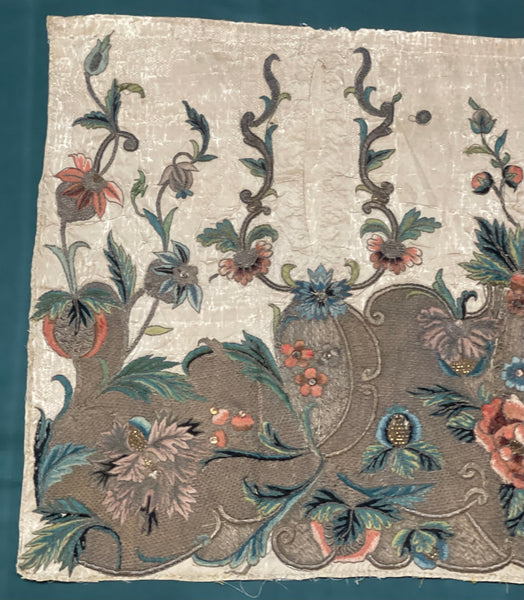 Rare Antique Silk and Gilt Thread Embroidered Apron : C18th England