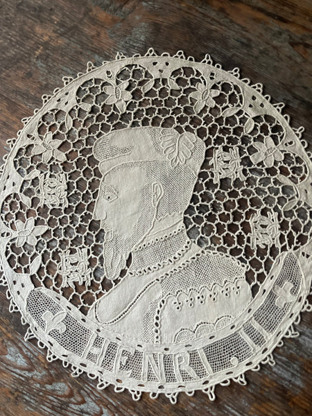 Antique Figurative Bobbin Lace Roundels Kings France: Late C18th Early C19th, Italy