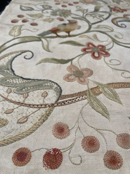 Arts and Crafts Jacobean Revival Embroidery with Flowers and Birds: C1910 Britain