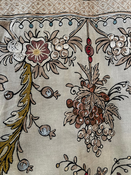 Antique Embroidered Wallhanging with Dancing Figure: C1910 France