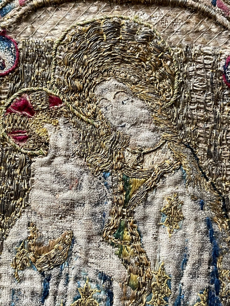 Antique Opus Anglicanum Medieval Orphrey Embroidery Madonna and Child: C16th England