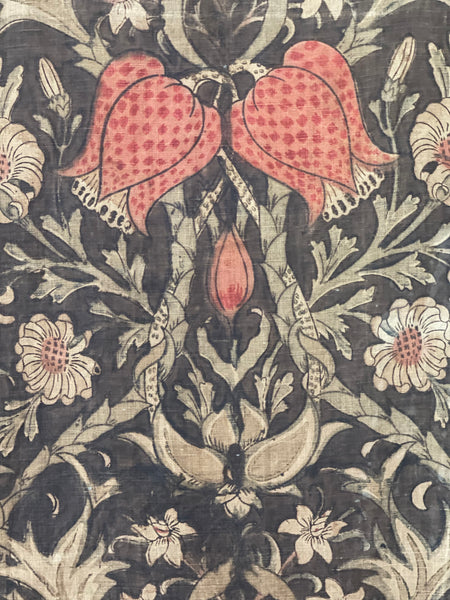 Antique Arts & Crafts Block Printed Panel with Snakes Head Fritillery: C19th Britain