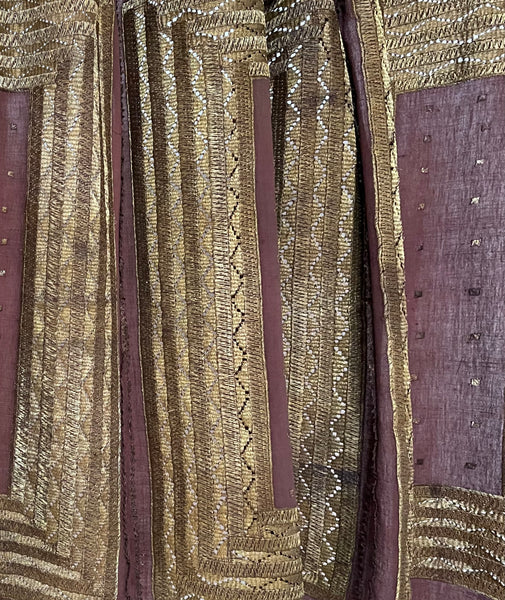 Antique Gold Thread Embroidered Panel Curtain Wallhanging:C20th Indonisia