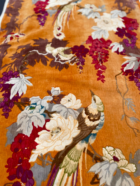 Original Antique Art Deco Chinoiserie Printed Velvet Liberty of London Design Birds Wisteria: C1920s London, England