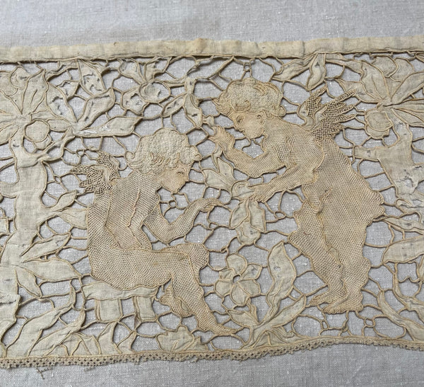 Antique Venetian Needlelace with Cherubs: Late C17th early C18th Venice, Italy