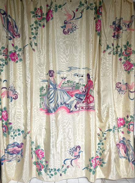 Hand Painted & Stencilled Watered Silky Bedcover Wallhanging: C1930s Italy