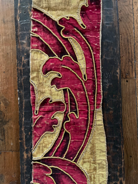 Antique Hand Painted Silk Panel Section of Wing: C17th Italy