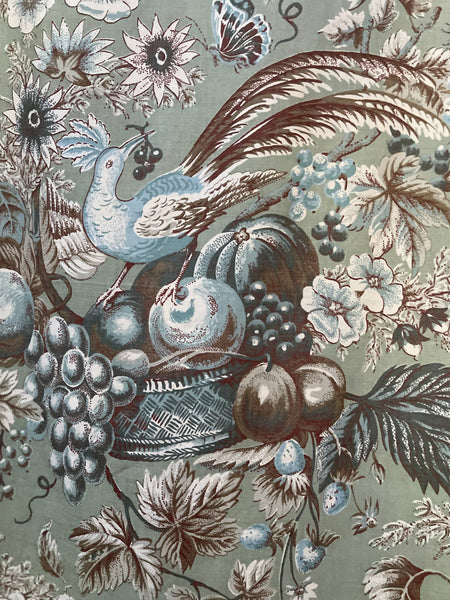 Vintage Printed Cotton with Birds Baskets of Fruit, Butterflies: C20th Britain
