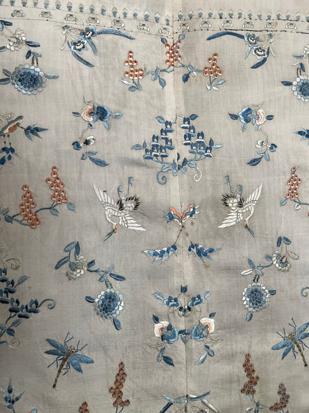 Fine Silk Embroidered Panel with Insects Birds & Flowers: C19th China
