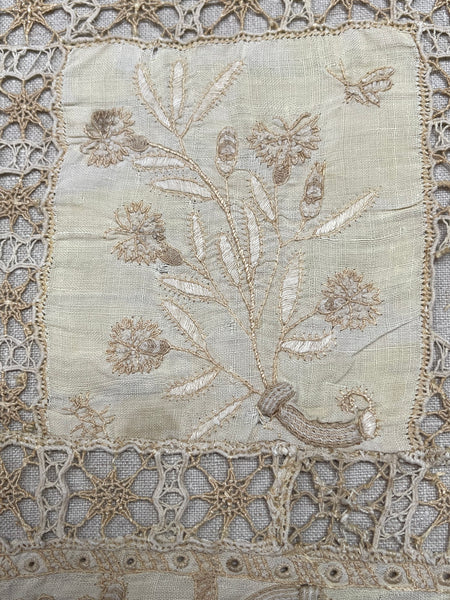 Antique Renaissance Embroidered Early Needlework Lace with Snails Insects Birds: Late C16th early 17th century, Italy