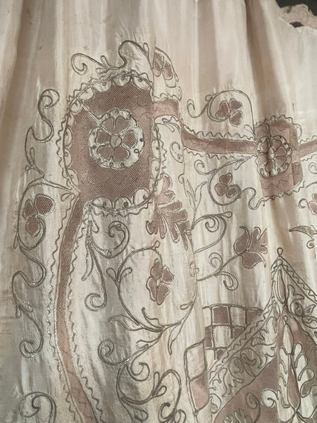 Ottoman Antique Silk Cutwork & Silver Thread Embroidered Bedcover: C1910 Turkey