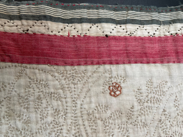 Rare Antique Hand Embroidered Kantha Quilt with Birds & Trees of Life: 19th Century, Bangladesh
