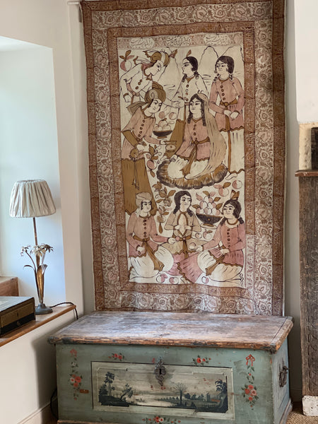 Hand-painted Antique Portrait Wallhanging Kalamkari: C19th Isfahan, Persia