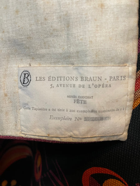 Limited Edition Printed Tapestry Wallhanging Fête by Agnès Courat: mid C20th, France