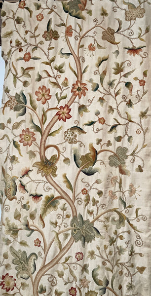 Jacobean Revival Embroidered Tree of Life Crewelwork Wall or Bedhanging: C1900 Britain
