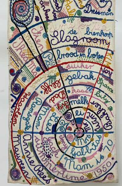 Unique Hand Embroidered Folk Art Sampler Wall Hanging: C1950 England