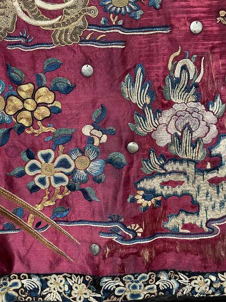 Antique Gilt Thread and Silk Embroidery with Elephants: C19th China