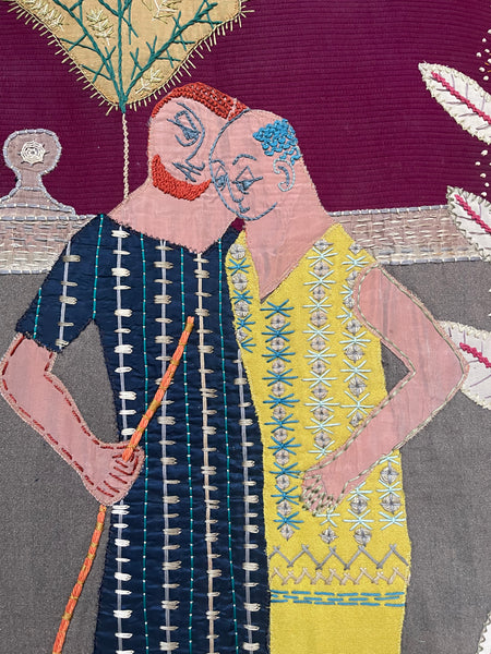 Large Appliqué & Embroidered Figurative Wall Hanging: C1950 Britain