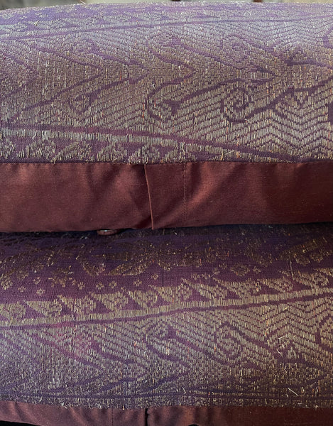 Handmade Cushion Made with Antique Brocaded Silk and Gilt Thread Panel: C19th Sumatra