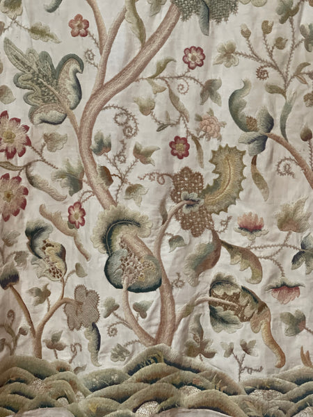 Jacobean Revival Embroidered Tree of Life Crewelwork Wall or Bedhanging: C1900 Britain