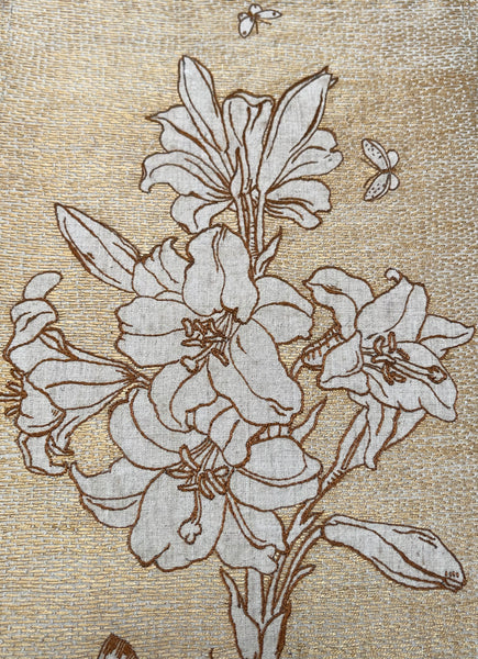 Antique Art Nouveau Silk Embroidery with Cupid & Lily in the manner of Walter Crane: C1900 England